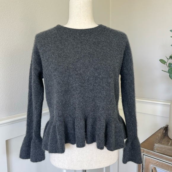 Catherine MaLandrino Cashmere Cropped Ruffle Sweater Gray Size Small - Picture 1 of 12